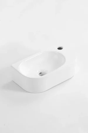 Achat Immédiat QeramiQ Pure Lavabo compact - 40x22x12cm - Droite - Lisse - semi-circulaire - 1 trou de robinet - Céramique - Blanc mat