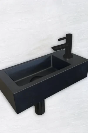 Wiesbaden Ensemble lave-mains Rhea S mini avec lave-mains à droite, robinet, siphon et bonde de vidage noir mat Petit Prix