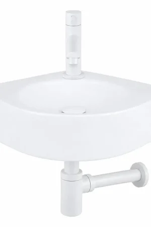 Achetez Aujourd'hui QeramiQ Fuente ensemble de lave-mains - 30x30x10cm - 1 trou de robinet - angle - céramique - robinet de lave-mains blanc mat - blanc brillant