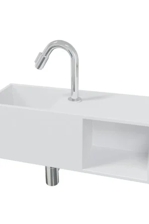 Acheter En Ligne Wiesbaden Julia ensemble fontaine solid surface avec niche 54x20x20cm mat blanc incl. robinet fontaine Victoria luxe chrome