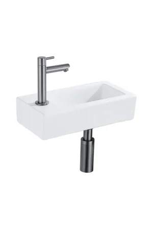 Affaire À Saisir Fortifura Fuente Pack Lave-mains - 36x18.5x9cm - 1 trou de robinet - solid surface - robinet gunmetal - Blanc mat