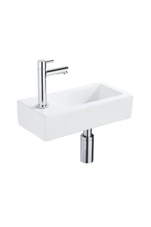 Solde Fortifura Fuente Pack Lave-mains - 36x18.5x9cm - 1 trou de robinet - solid surface - robinet Chrome - Blanc mat