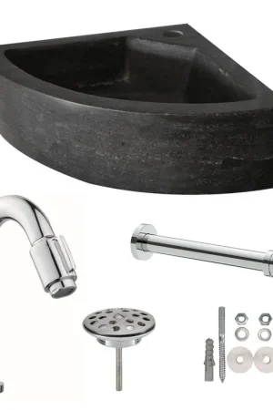 Remise Wiesbaden One pack Lavabo d‘angle Raw - 30x30x10 cm - pierre dure adoucie