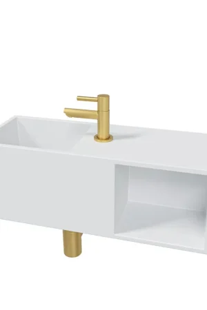 Satisfait Ou Remboursé Wiesbaden Julia ensemble fontaine solid surface avec niche 54x20x20cm mat blanc incl. robinet fontaine Amador en laiton brossé