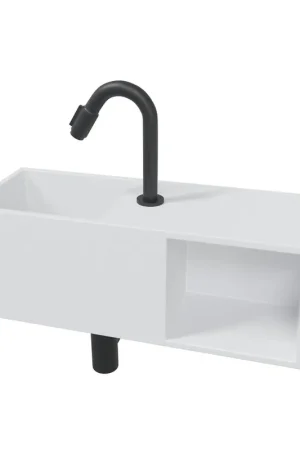 Wiesbaden Julia ensemble fontaine solid surface avec niche 54x20x20cm mat blanc incl. robinet fontaine Victoria luxe mat noir Haute Qualité