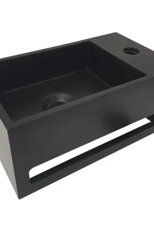 Wiesbaden Julia fontaine droite 35 x 20 x 16 cm solid surface noir mat Offre Exclusive