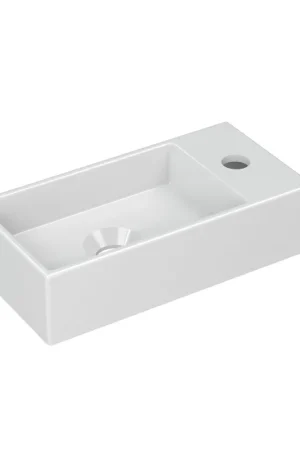Remise INK Versus Lavabo WC - 36x18x9cm - cuve à gauche - 1 trou de robinet - porcelaine blanc brillant