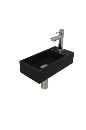 Acheter Direct INK Versus Set lave-mains 36x18x9cm 1 trou de robinet droite Noir mat avec robinet, siphon et bonde Chrome
