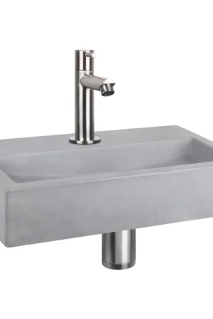 Acheter En Ligne Differnz Flat kit lave-mains - 38x24x8cm - Rectangulaire - 1 trou de robinet - Robinet droit en chrome mat - Gris béton