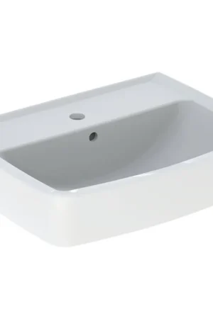 Top Vente Geberit Bastia lave-main carré - 50x38cm - trou pour robinet - trop-plein - blanc