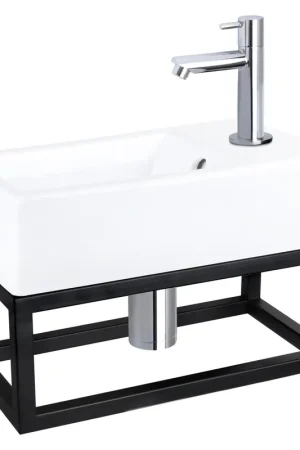 Remise Differnz Force kit lave-mains - 40x22x11.5cm - Rectangulaire - 1 trou de robinet - Robinet chromé droit - avec cadre noir - Céramique blanche