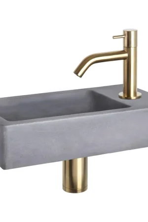 Réduction Differnz Force kit lave-mains - 40x22x8cm - Rectangulaire - 1 trou de robinet - Robinet courbé doré mat - Béton Gris