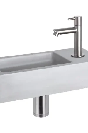 Acheter En Ligne Differnz Ravo kit lave-mains - 38.5x18.5x9cm - Rectangulaire - 1 trou de robinet - Robinet droit chromé mat - béton gris clair