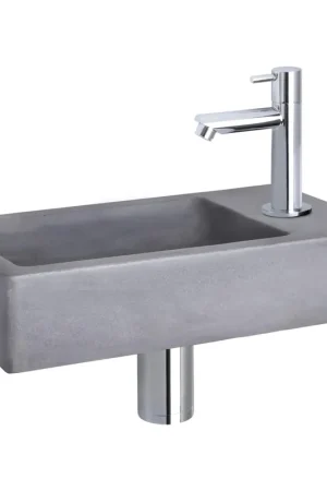 Vente Directe Differnz Force kit lave-mains - 40x22x8cm - Rectangulaire - 1 trou de robinet - Robinet chromé droit - Béton gris