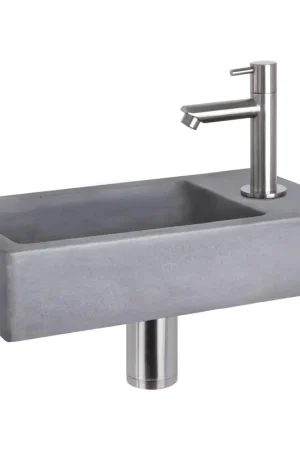 Réduction Differnz Force kit lave-mains - 40x22x8cm - Rectangulaire - 1 trou de robinet - Robinet droit chromé mat - Gris béton