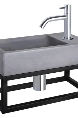 Réduction Differnz Force kit lave-mains - 40x22x8cm - Rectangulaire - 1 trou de robinet - Robinet chromé courbé - avec cadre noir - Gris béton