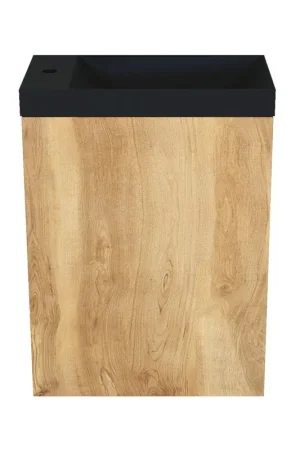 Arcqua Marble Ensemble fontaine - 40x22x54.5cm - fontaine mat noir - sans trop-plein - chêne naturel Seulement Aujourd'hui