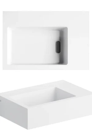 Réduction Clou Flush 2 lave-mains 36x9x24,5cm pré-percé pour trou de robinet aluite Blanc mat