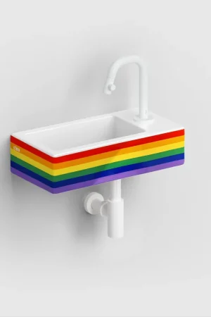 Retour Gratuit Clou Flush 3 fontaine - 36x18x9cm - céramique - 1 trou de robinet à droite - finition arc-en-ciel brillante (multicolore)