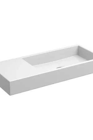 Vente Directe Clou Mini Wash Me lave-mains 45x19cm sans trou de robinet et sans bonde tablette de robinet à gauche Céramique Blanc