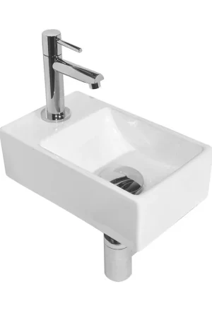 Vente Flash Best Design Wonder ensemble de lave-mains 29x18x9,5cm 1 trou de robinet à gauche avec robinet siphon et bonde céramique blanc