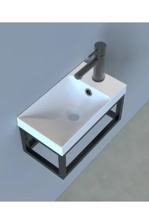 Arcqua Marble lavabo 40x22cm avec cadre noir exclus robinet marbre coulé mat blanc Vente Directe
