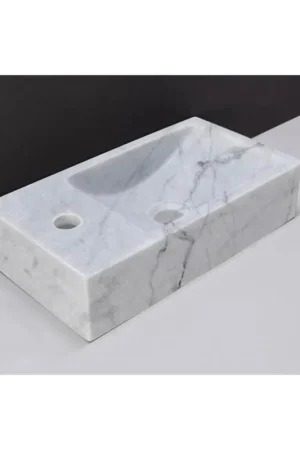 Solde Forzalaqua Venetia lave-mains 40x22x10cm lavabo à droite 1 trou de robinet à gauche Pierre naturelle Carrara poli