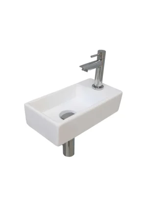 Acheter En Ligne INK Versus Pack lave-mains 36x18x9cm 1 trou de robinet droite avec robinet, siphon et bonde Chrome