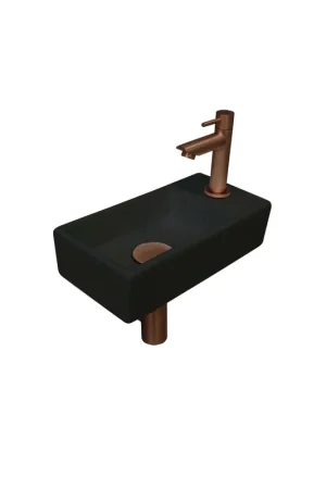 Achat Immédiat INK Versus Pack lave-mains 36x18x9cm 1 trou de robinet droite Noir mat avec robinet, siphon et bonde Doré rose mat