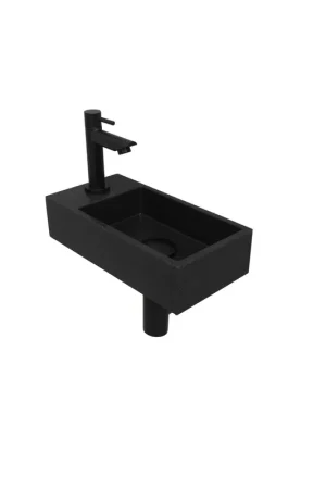 Achetez Aujourd'hui INK Versus Set lave-mains 36x18x9cm 1 trou de robinet gauche avec robinet, siphon et bonde Noir mat