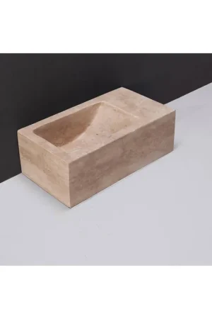 Acheter Direct Forzalaqua Venetia Xs lave-mains 29x16x10cm lavabo Gauche 1 trou de robinet droit Pierre naturelle Travertin adouci