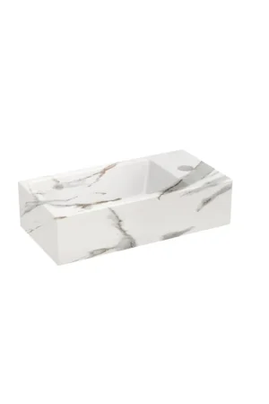 Vente Directe Riho Livit Tiny Lavabo lave-mains - 1 trou de robinet à droite - 41x20.5x10.5cm - céramique - marbre blanc