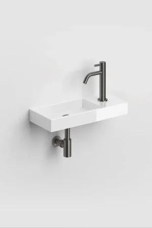 Top Vente Clou Wash Me ensemble de lave-mains 45x19cm trou de robinet avec robinet de lave-mains et siphon design à droite Céramique Blanc