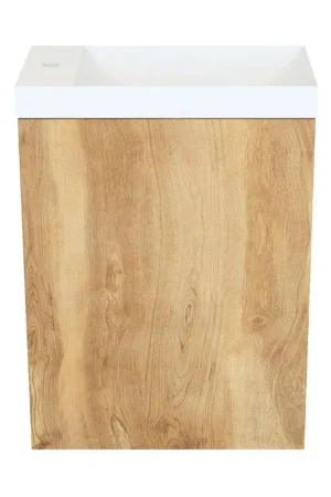 Seulement Aujourd'hui Arcqua Marble Ensemble fontaine - 40x22x54.5cm - fontaine mat blanc - avec trop-plein - chêne naturel