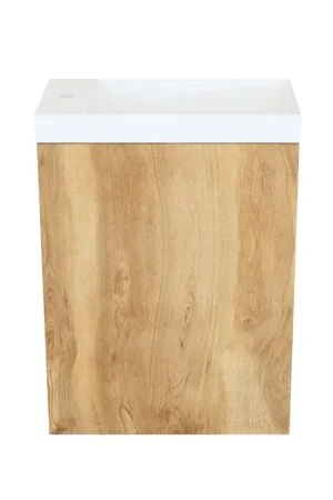 Arcqua Marble Ensemble fontaine - 40x22x54.5cm - fontaine blanc brillant - sans trop-plein - chêne naturel Produit De Marque