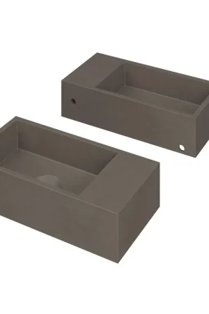 Retour Gratuit INK Versus Fontein - 36x18x9cm - lavabo gauche - 0 trous de robinet - béton quartz