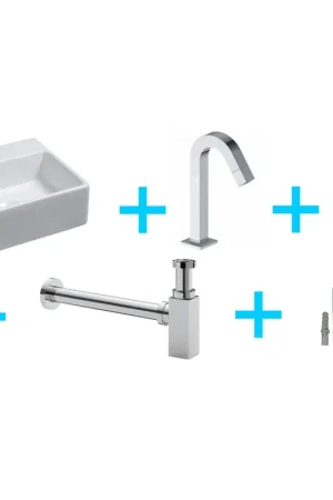 Wiesbaden Leto ensemble lavabo complet avec robinetterie incluant bonde et siphon Vente Flash