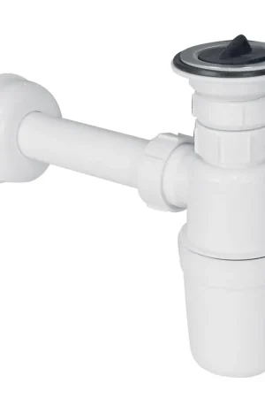 Certifié Go by Van Marcke siphon 64 x 40 mm avec tube de vidange et rosace de finition avec bouchon de vidage blanc PP