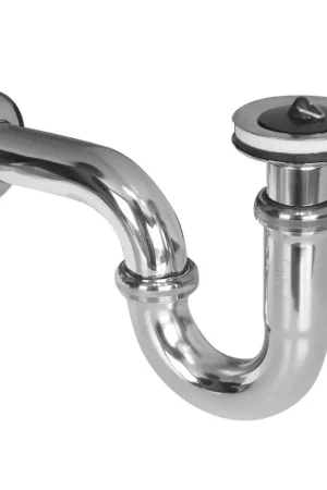Bon Marché Nemo Skill siphon tubulaire pour lavabo avec tuyau d‘évacuation 54 x D 32 mm avec bouchon de vidage avec bouchon en caoutchouc rosace de finition chromée