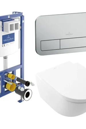 Villeroy & Boch Subway 3.0 Pack WC - sans bride - à fond creux - réservoir encastrable - Twistflush - plaque de commande acier mat - abattant softclose & quickrelease - Stone White CeramicPlus Meilleur Prix