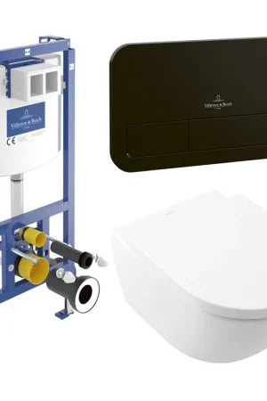 Villeroy & Boch Subway 3.0 Pack WC - sans bride - à fond creux - réservoir encastrable - Twistflush - plaque de commande noir mat - abattant softclose & quickrelease - Stone White CeramicPlus Achetez Aujourd'hui