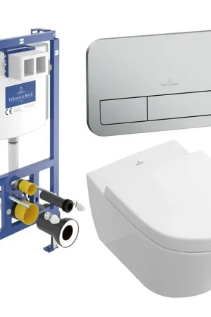 Acheter En Ligne Villeroy & Boch Subway 2.0 Pack WC - WC suspendu - DirectFlush - à fond creux - abattant softclose & quickrelease - avec réservoir encastrable - plaque de commande acier mat - Ceramic+ - Stone White