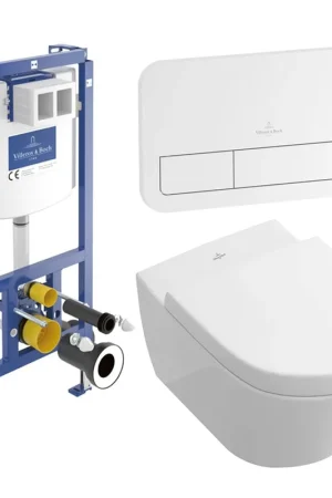Dernière Chance Villeroy & Boch Subway 2.0 Pack WC - WC suspendu - DirectFlush - à fond creux - abattant softclose & quickrelease - avec réservoir encastrable - plaque de commande blanc brillant - Ceramic+ - Stone White