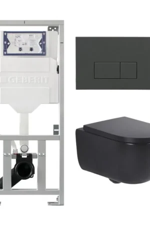 Certifié QeramiQ Dely Swirl Pack WC suspendu - 36.3x51.7cm - bâti-support Geberit UP320 - abattant 35 mm - plaque de commande anthracite mat - boutons rectangulaires - noir mat