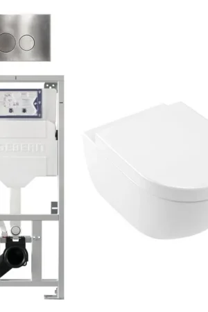 Villeroy Boch Subway 2.0 DirectFlush Ensemble WC - softclose - réservoir Geberit - plaque de commande QeramiQ boutons ronds - aspect inox blanc Promotion