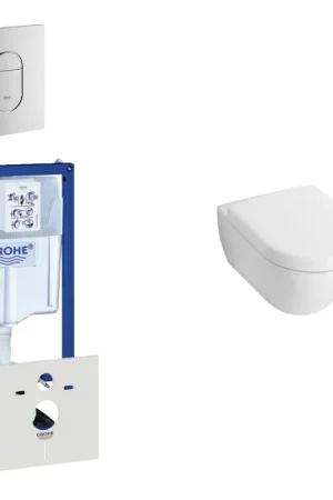 Villeroy & Boch Subway Compact Pack WC à fond creux avec réservoir encastrable, abattant et plaque de commande verticale chrome Petit Prix