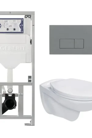 Adema Classico Ensemble WC - réservoir encastré - cuvette WC - abattant WC basic - plaque de commande boutons rectangulaires gris clair - blanc Satisfait Ou Remboursé