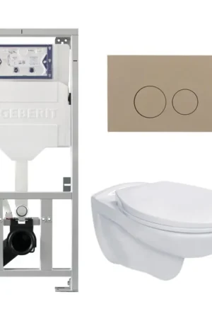 Adema Classico Ensemble de WC composé d‘un réservoir encastré et d‘une cuvette de WC, abattant de WC basic - plaque de déclenchement taupe - boutons ronds - blanc Livraison Express