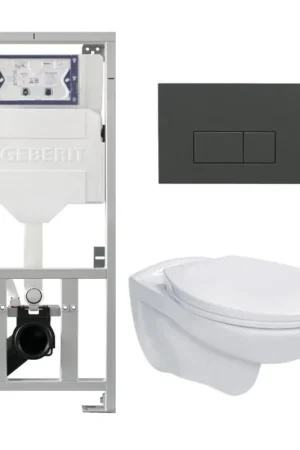 Affaire À Saisir Adema Classico Ensemble WC - réservoir encastré - cuvette WC - abattant WC basic - plaque de commande boutons rectangulaires anthracite mat - blanc