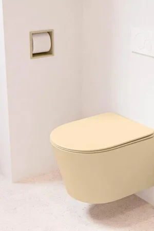 Authentique PACK WC MONDIAZ LAVIE - 36x53cm - à fond creux - sans bride - Sable (beige) - fermeture douce - déclipable - Abattant WC - Sable (beige)